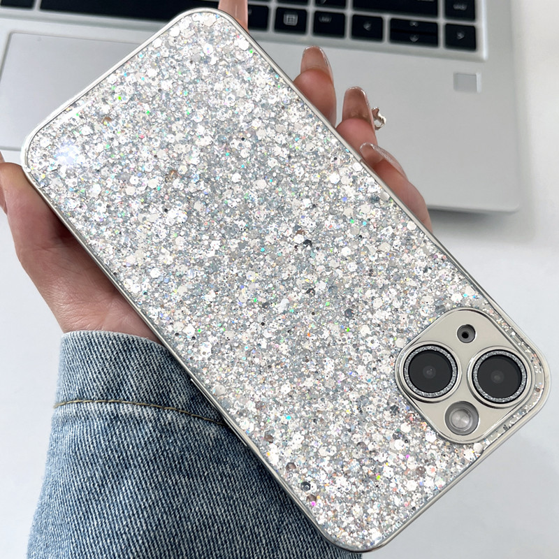 Glitter Lens Film Phone Case with Electroplated Drip Gel Finish