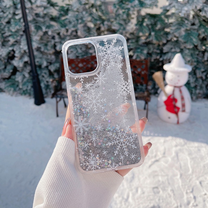 Snowflake Christmas Glitter Quicksand Phone Case for iPhone