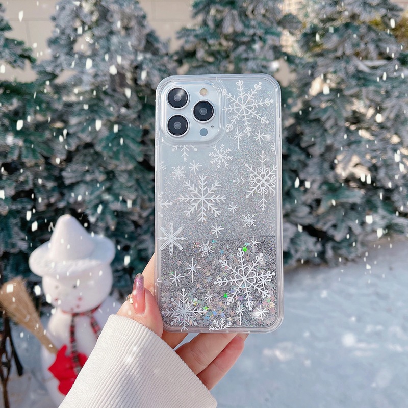 Snowflake Christmas Glitter Quicksand Phone Case for iPhone