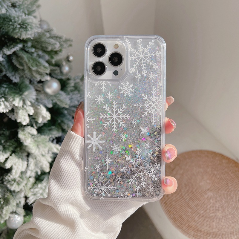 Snowflake Christmas Glitter Quicksand Phone Case for iPhone