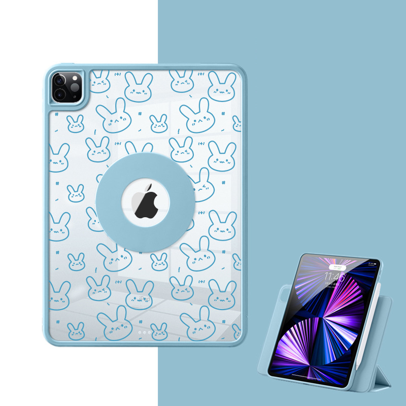 iPad Rabbit Print 720° Rotating Magnetic Protective Case with Pen Slot