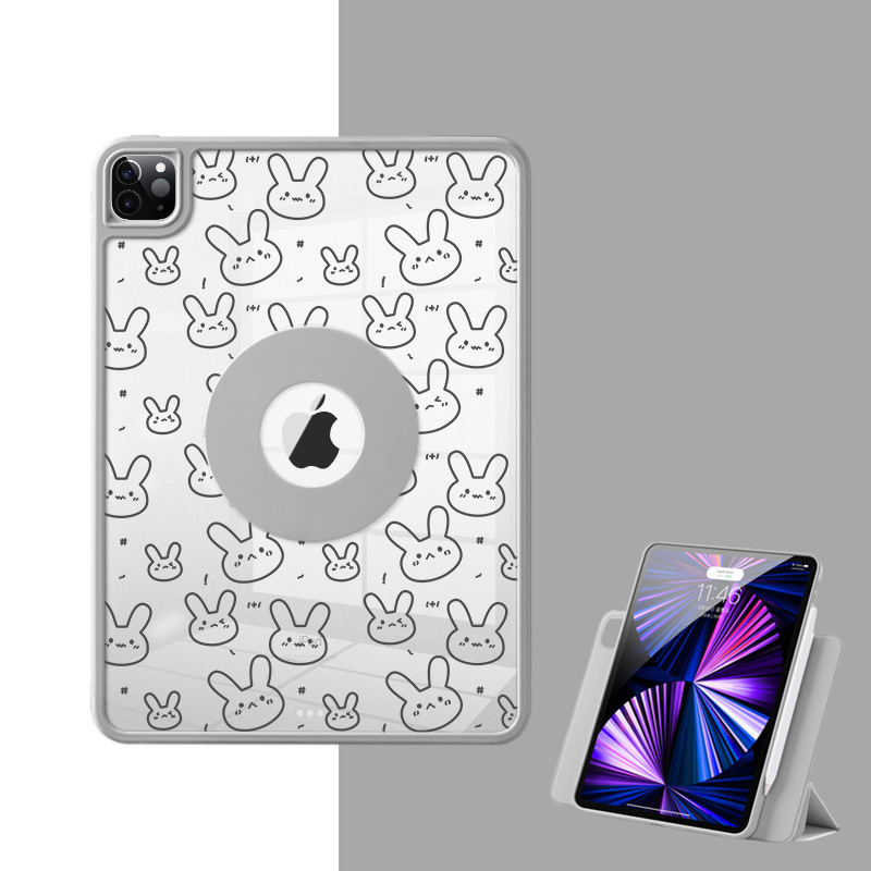 iPad Rabbit Print 720° Rotating Magnetic Protective Case with Pen Slot