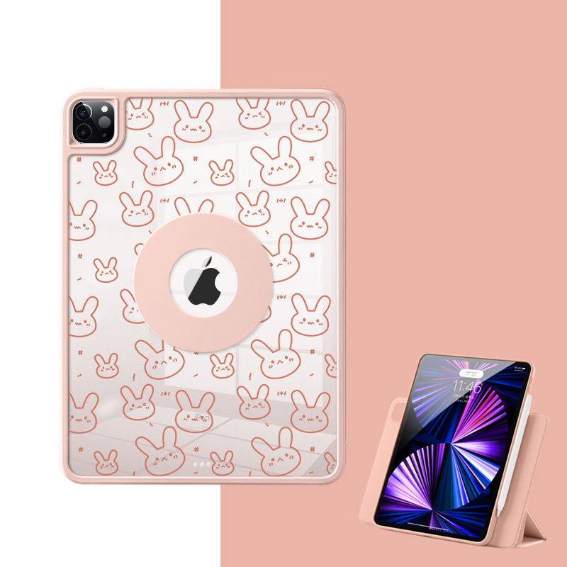 iPad Rabbit Print 720° Rotating Magnetic Protective Case with Pen Slot