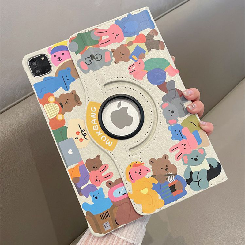 Cartoon Bear 360-degree Rotating Leather Case Suitable for iPad