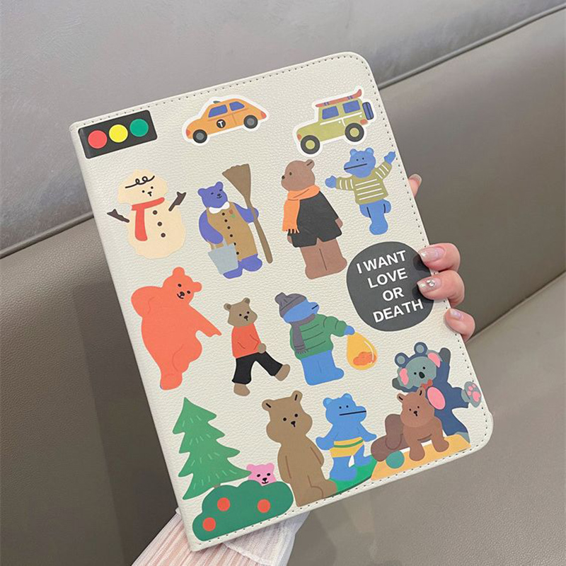 Cartoon Bear 360-degree Rotating Leather Case Suitable for iPad