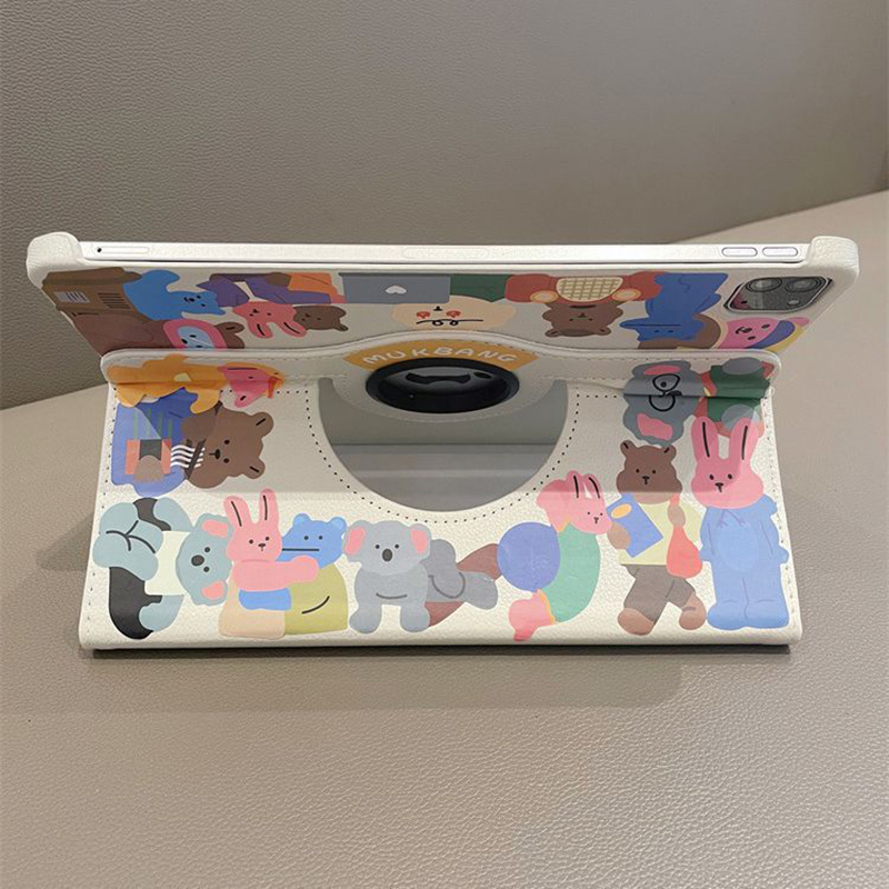 Cartoon Bear 360-degree Rotating Leather Case Suitable for iPad