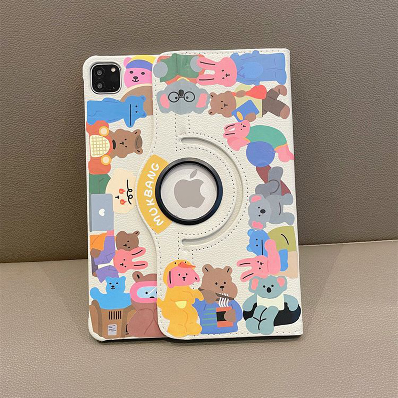 Cartoon Bear 360-degree Rotating Leather Case Suitable for iPad