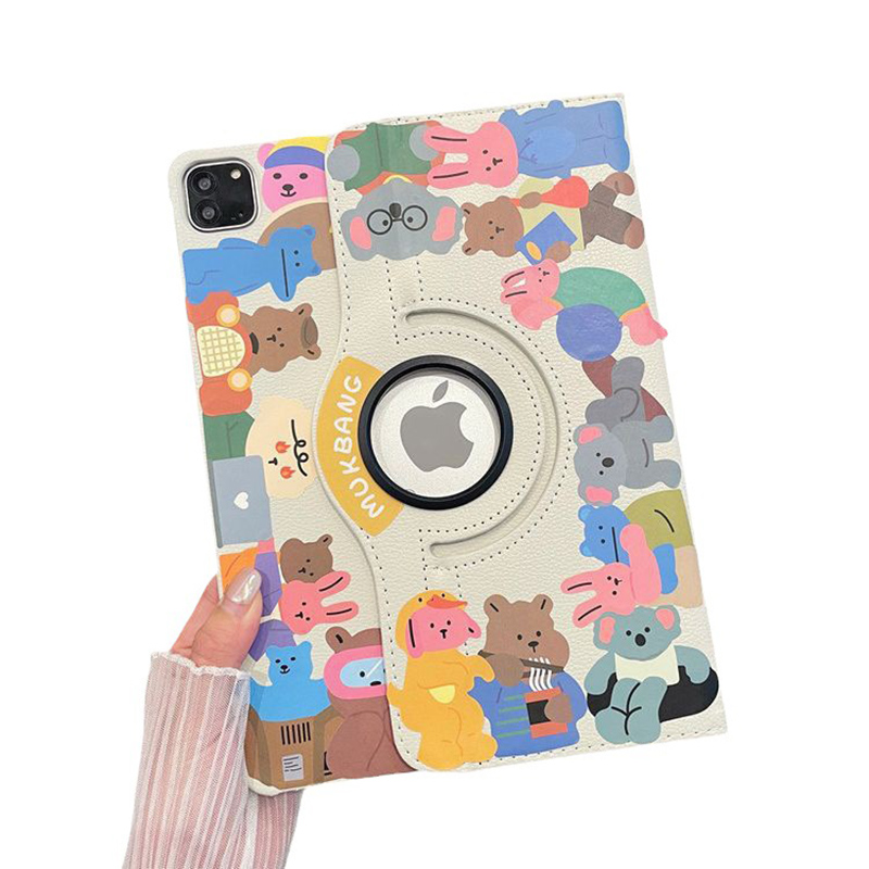 Cartoon Bear 360-degree Rotating Leather Case Suitable for iPad