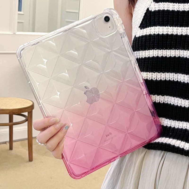 Diamond Grid Transparent Gradient Silicone Airbag Anti-fall Protective iPad Case