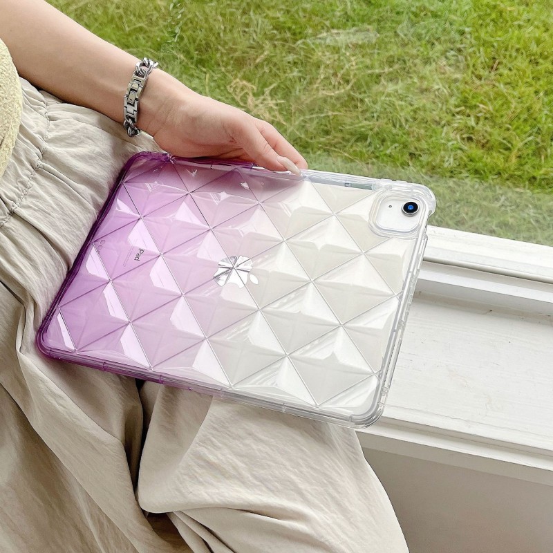 Diamond Grid Transparent Gradient Silicone Airbag Anti-fall Protective iPad Case