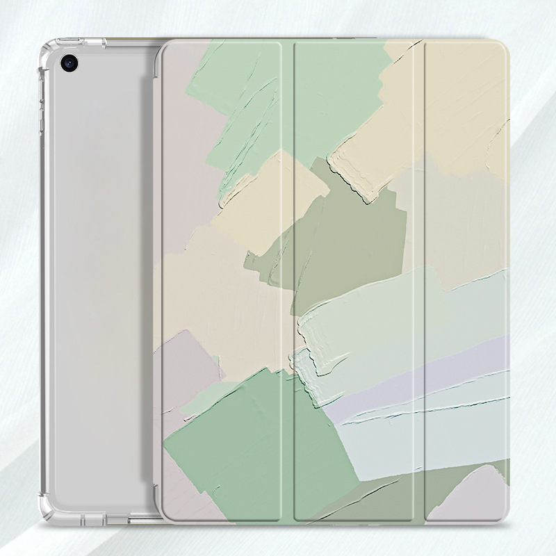 Color Block Airbag with Pen Slot Tri-Fold iPad Protective Case