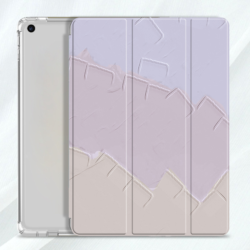 Color Block Airbag with Pen Slot Tri-Fold iPad Protective Case