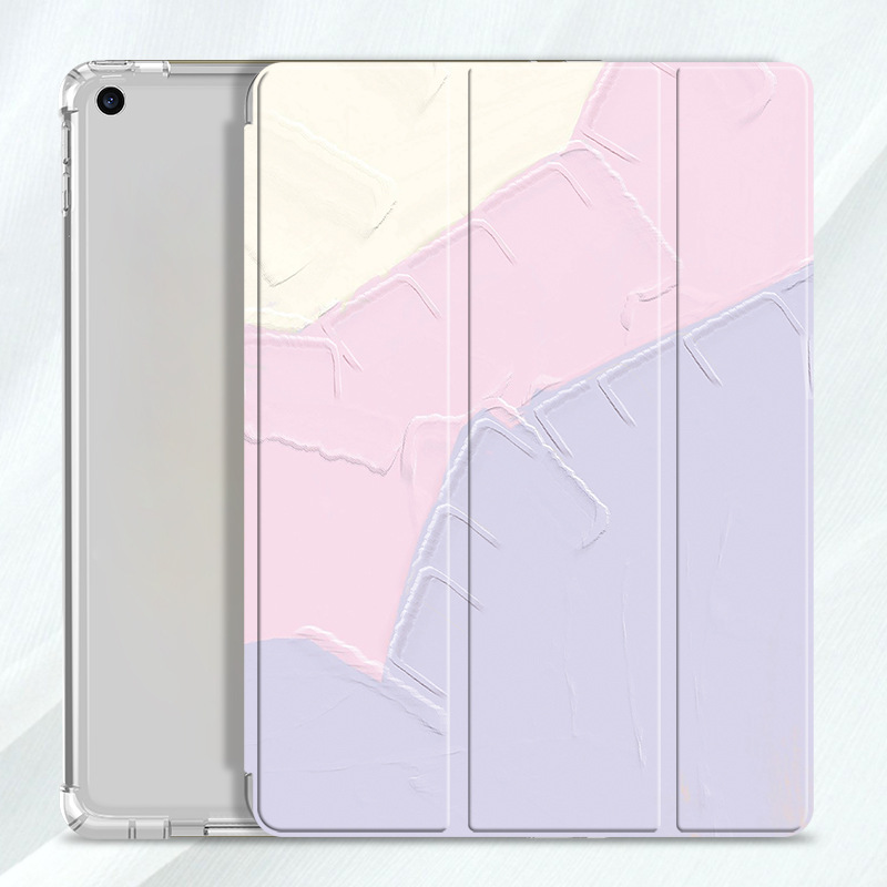 Color Block Airbag with Pen Slot Tri-Fold iPad Protective Case