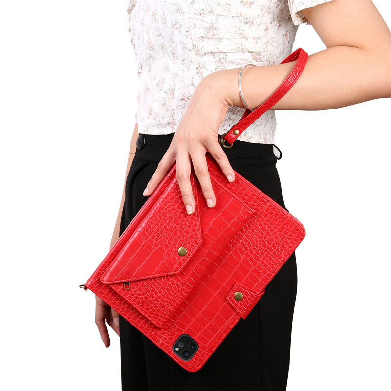 iPad Tablet Sleeve with Crocodile Pattern, Zipper Closure, and Shoulder Strap