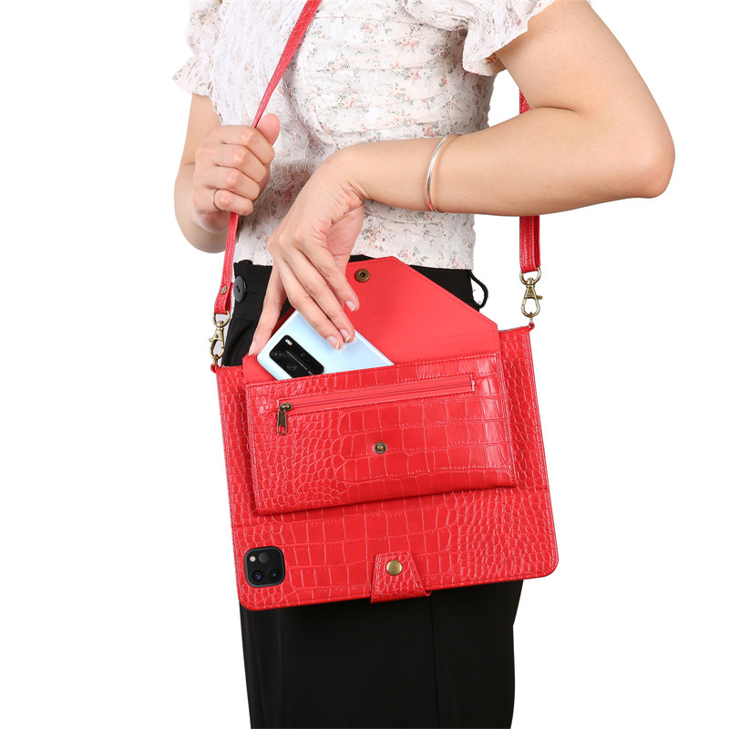 iPad Tablet Sleeve with Crocodile Pattern, Zipper Closure, and Shoulder Strap