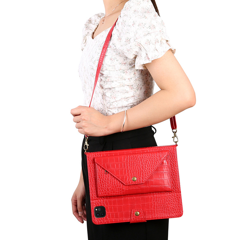 iPad Tablet Sleeve with Crocodile Pattern, Zipper Closure, and Shoulder Strap