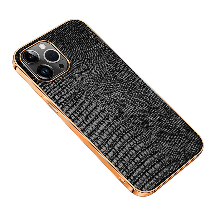 Ultra-Thin Phone Case with Electroplated Lizard Pattern and Top Grain Cowhide Leather