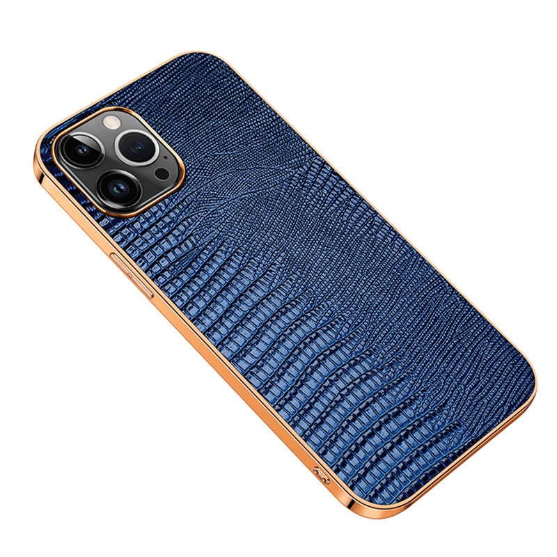 Ultra-Thin Phone Case with Electroplated Lizard Pattern and Top Grain Cowhide Leather