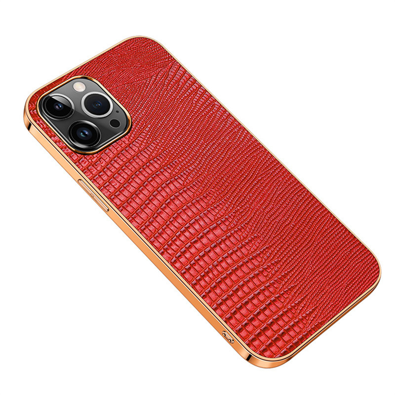 Ultra-Thin Phone Case with Electroplated Lizard Pattern and Top Grain Cowhide Leather