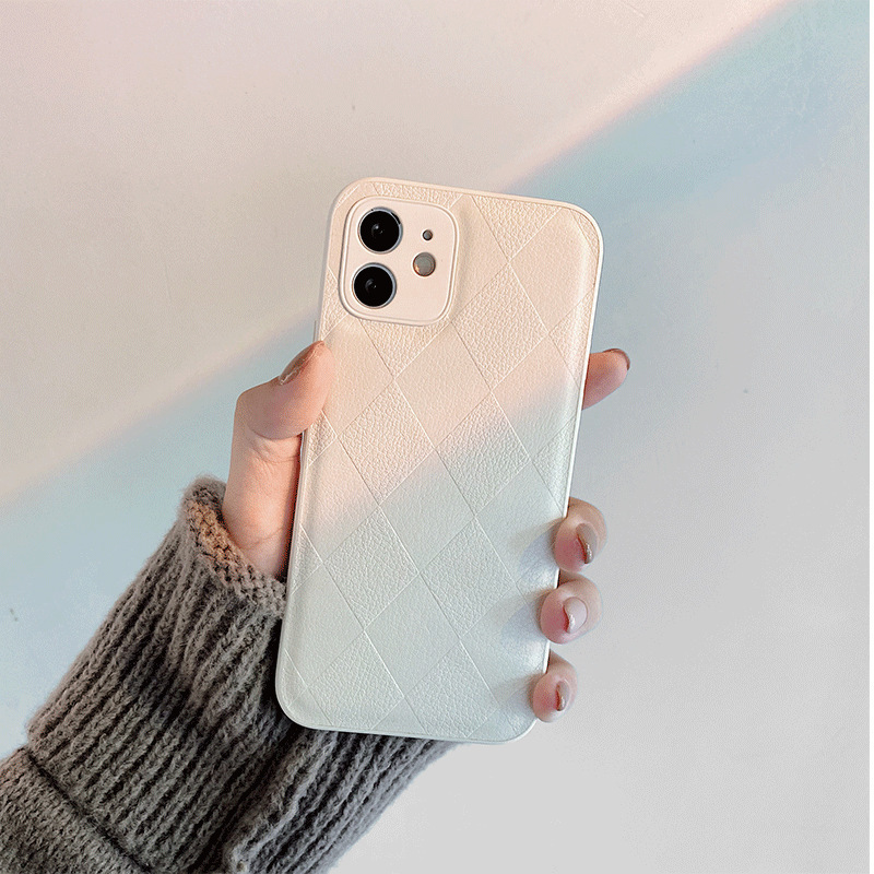 Diamond Pattern Genuine Leather Full-coverage Phone Case with Precise Cutouts