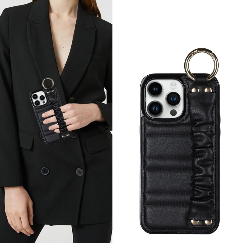 Phone Case with Wrist Strap and Leather Protective Cover