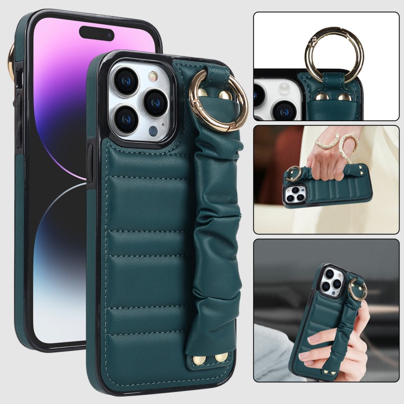 Phone Case with Wrist Strap and Leather Protective Cover