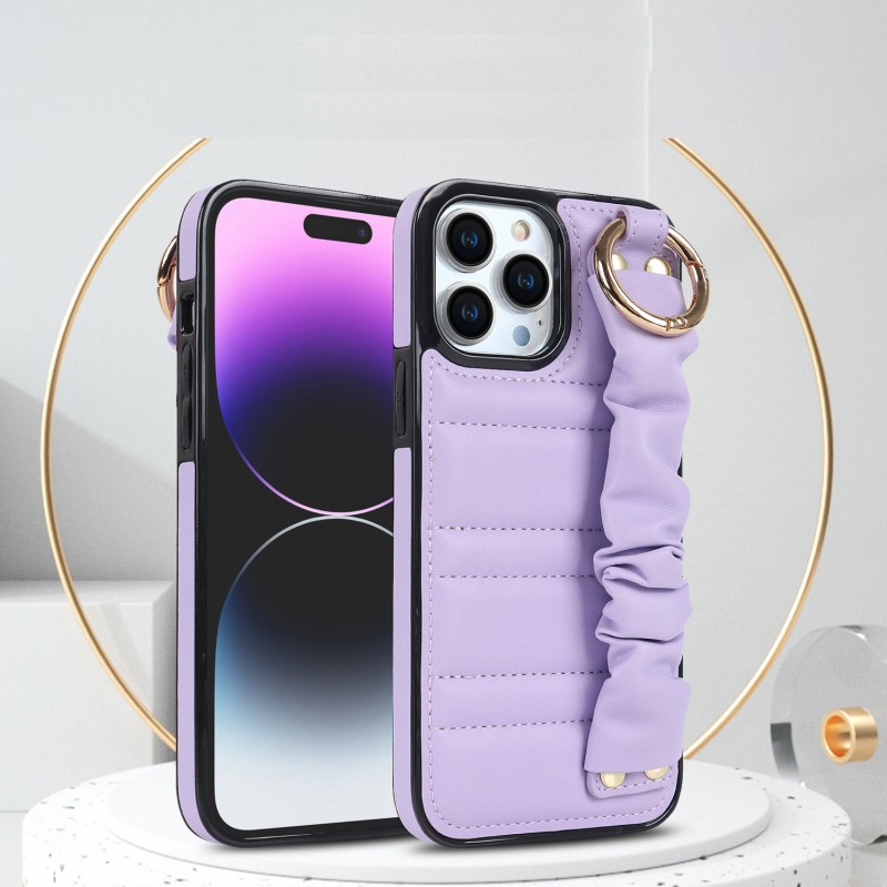 Phone Case with Wrist Strap and Leather Protective Cover