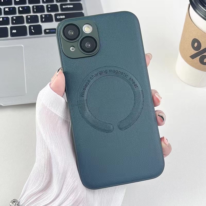 Leather Full Coverage Wireless Magnetic Adsorption Precision Hole Charging Apple Phone Case