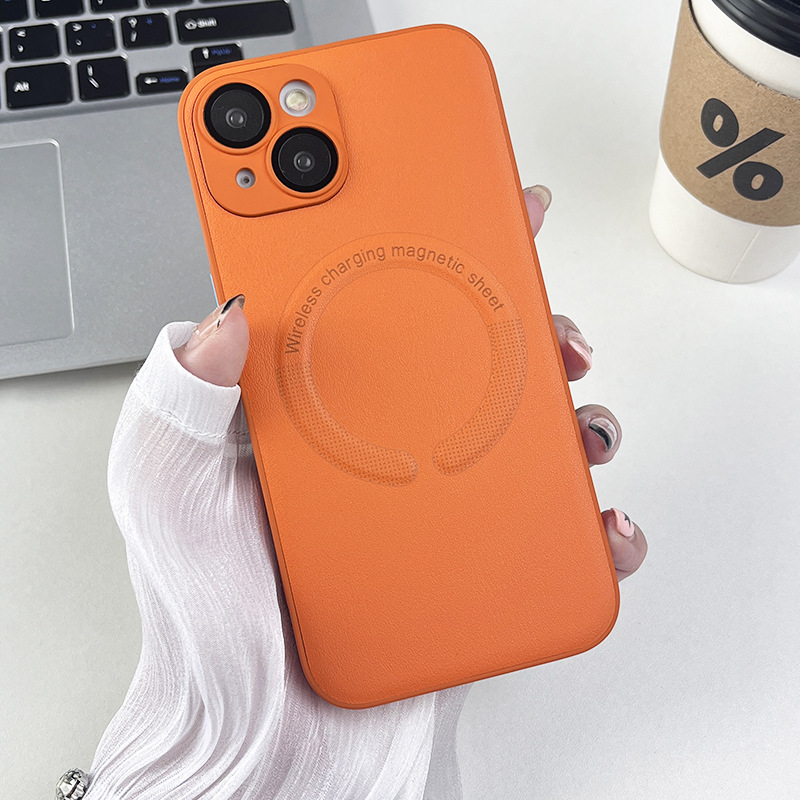 Leather Full Coverage Wireless Magnetic Adsorption Precision Hole Charging Apple Phone Case