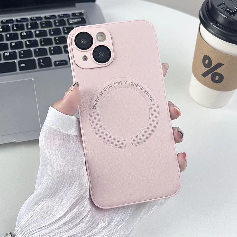 Leather Full Coverage Wireless Magnetic Adsorption Precision Hole Charging Apple Phone Case