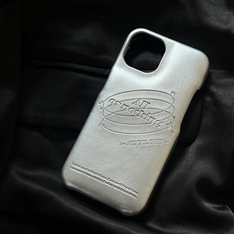 High-end Cool-Toned Silver Leather Phone Case Suitable for Apple