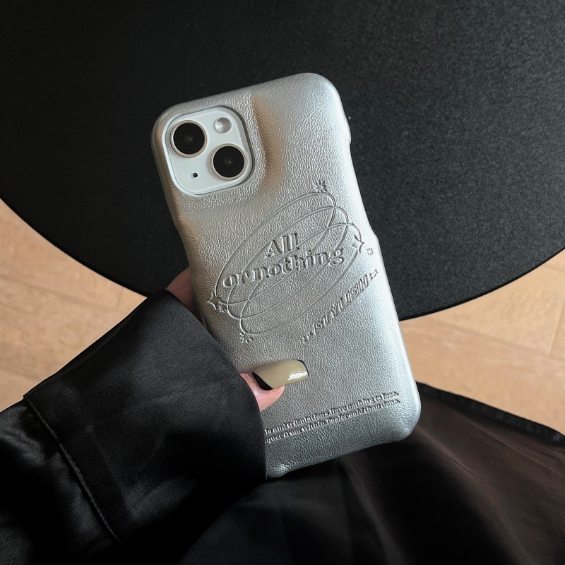 High-end Cool-Toned Silver Leather Phone Case Suitable for Apple