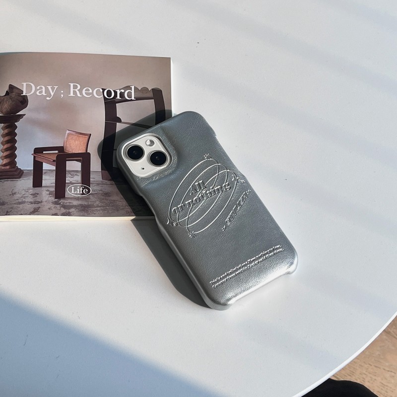 High-end Cool-Toned Silver Leather Phone Case Suitable for Apple