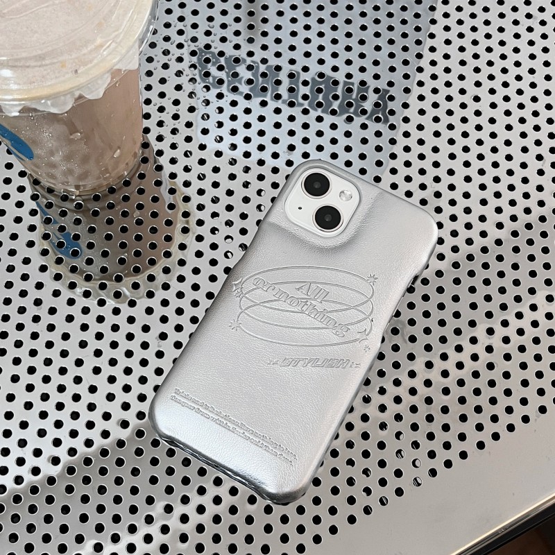 High-end Cool-Toned Silver Leather Phone Case Suitable for Apple