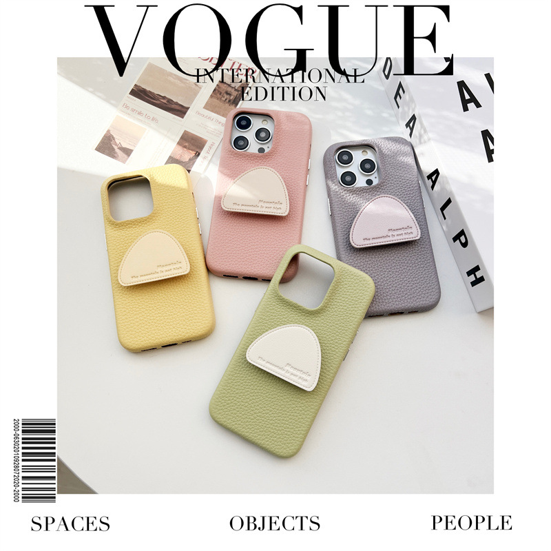 High-end Minimalist Leather Button Apple Phone Case Full Coverage Leather Case with Stand