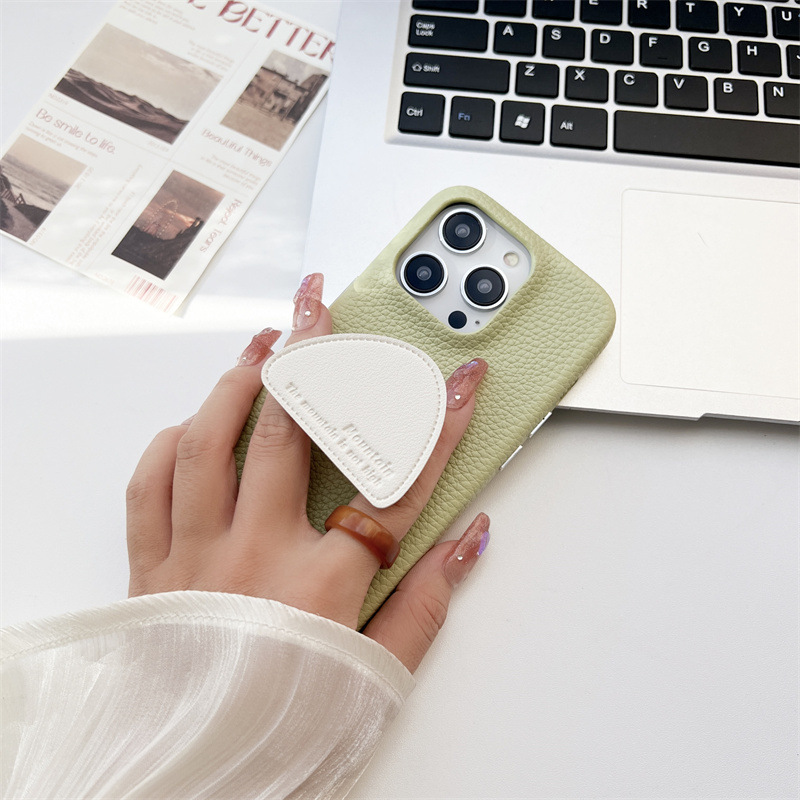 High-end Minimalist Leather Button Apple Phone Case Full Coverage Leather Case with Stand