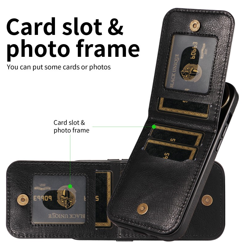 Leather Card Slot Bracket Ring Magnetic Adsorption Protective Case