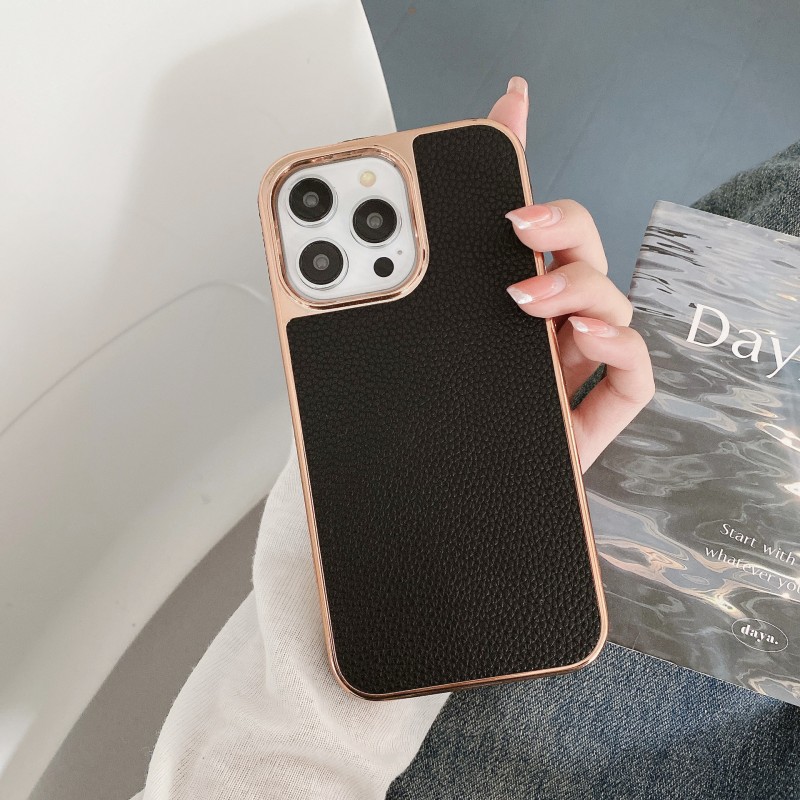 Leather Phone Case with Lychee Pattern, Full Coverage, Anti-Drop, and Minimalist Design