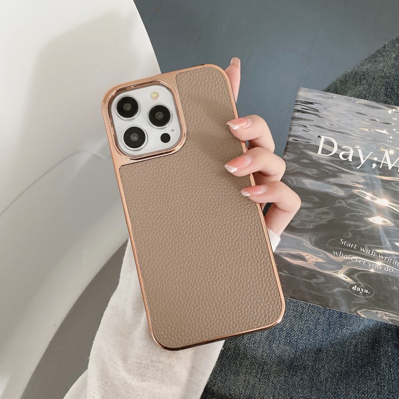 Leather Phone Case with Lychee Pattern, Full Coverage, Anti-Drop, and Minimalist Design