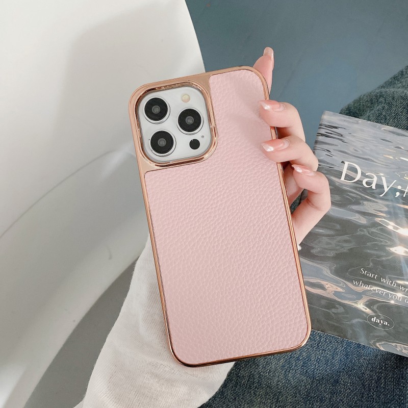 Leather Phone Case with Lychee Pattern, Full Coverage, Anti-Drop, and Minimalist Design