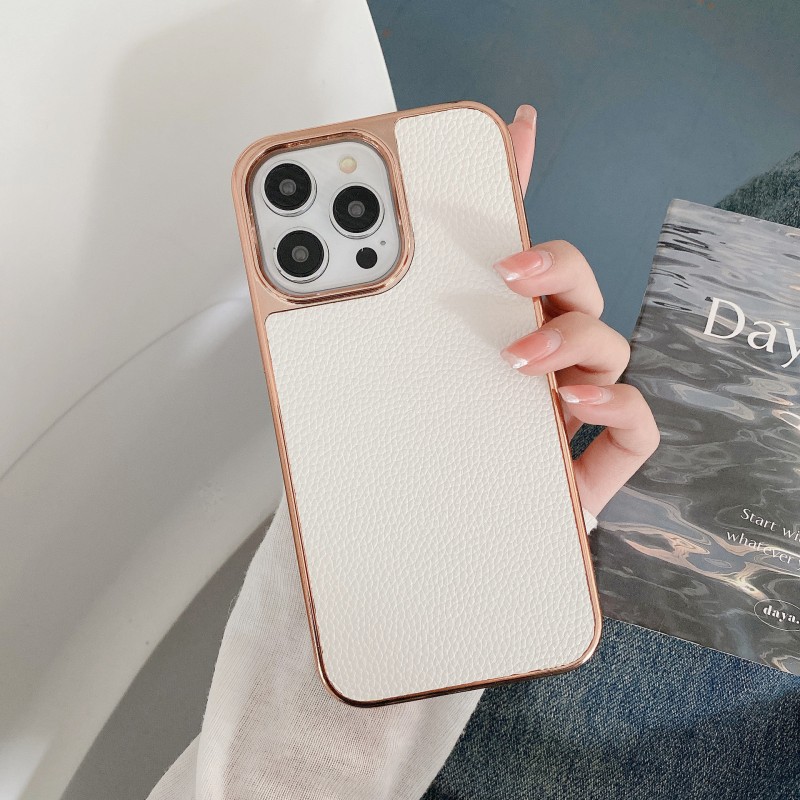 Leather Phone Case with Lychee Pattern, Full Coverage, Anti-Drop, and Minimalist Design