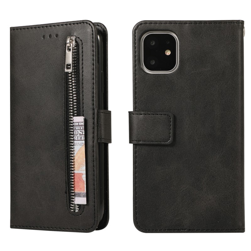 iPhone Small Cowhide Texture Zipper Phone Protective Leather Case