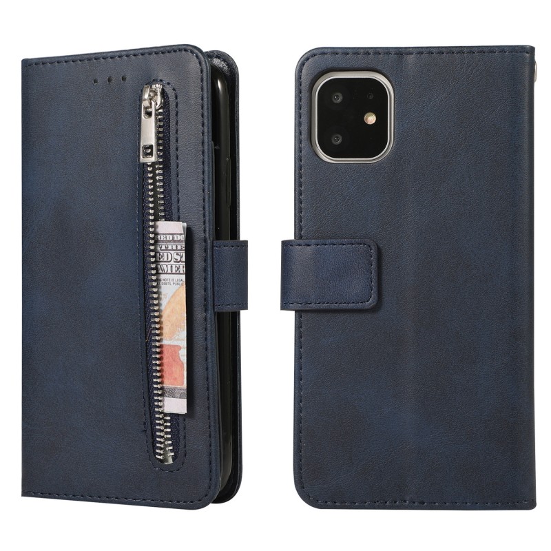 iPhone Small Cowhide Texture Zipper Phone Protective Leather Case