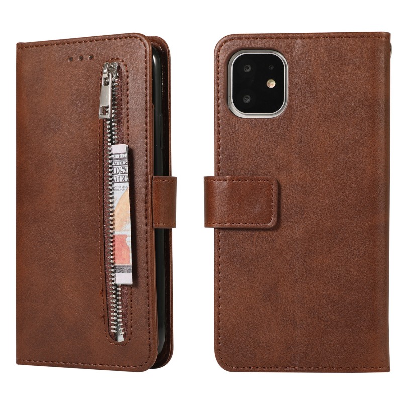 iPhone Small Cowhide Texture Zipper Phone Protective Leather Case