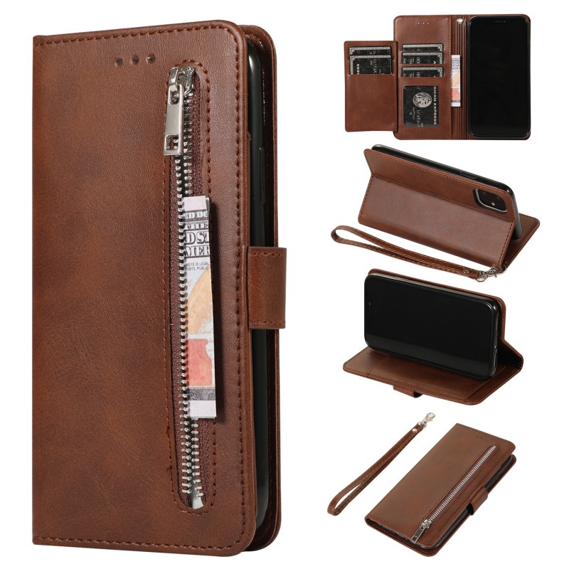 iPhone Small Cowhide Texture Zipper Phone Protective Leather Case