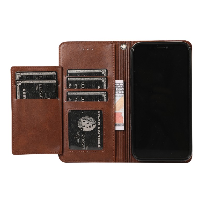 iPhone Small Cowhide Texture Zipper Phone Protective Leather Case