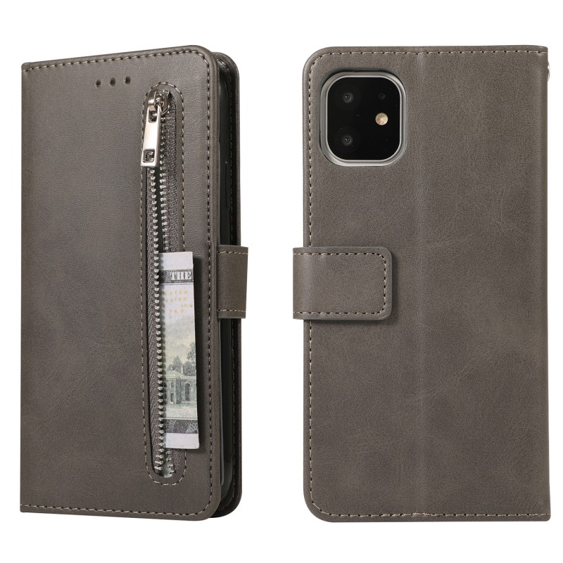 iPhone Small Cowhide Texture Zipper Phone Protective Leather Case