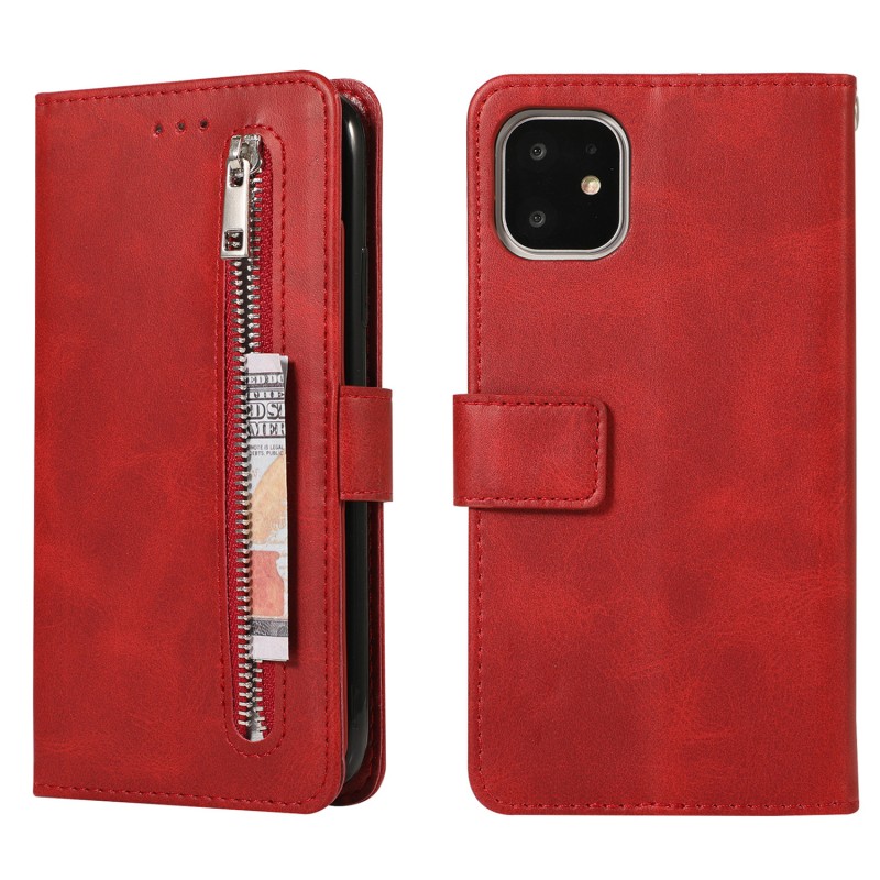 iPhone Small Cowhide Texture Zipper Phone Protective Leather Case