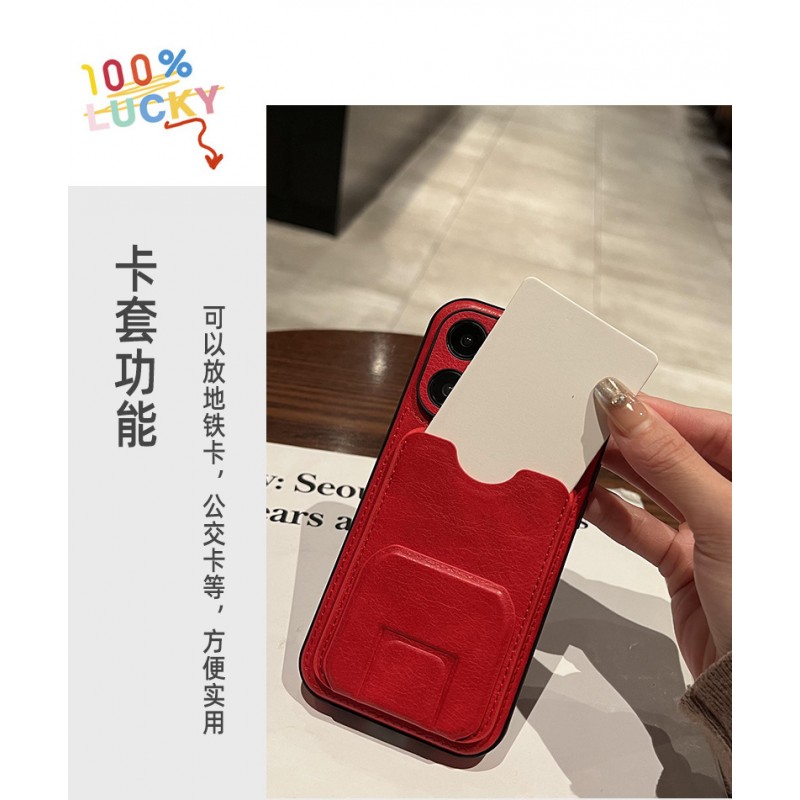 Invisible Folding Stand iPhone Card-inserting Anti-fall Leather Protective Cases