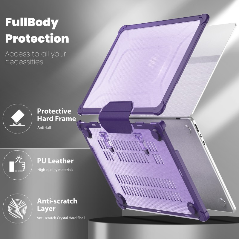 Transparent Frosted Heat-dissipating Protective Case with Anti-fall Stand for Apple MacBook